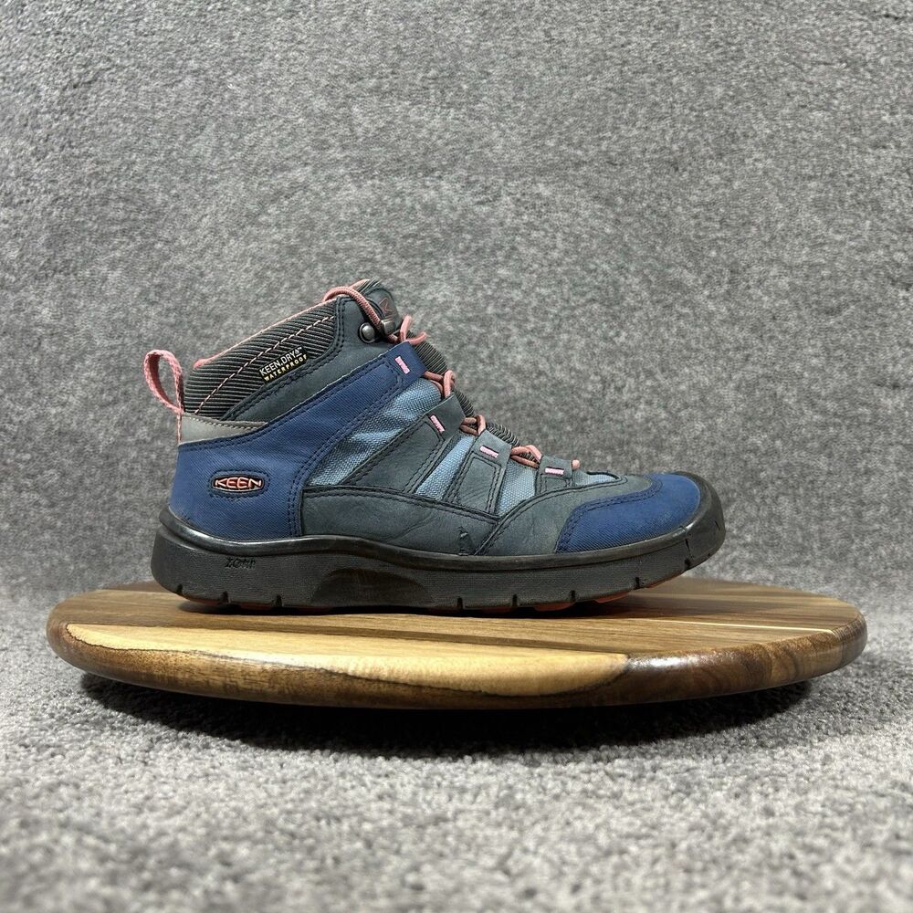 Keen Hikeport Mid WP Youth Girls Size 3 Blue Pink Hiking Trail Boots Shoes Used
